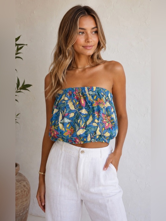 Stark X Tops - STARK X Linen Tube Top Floral Tropical Print – Size Small
